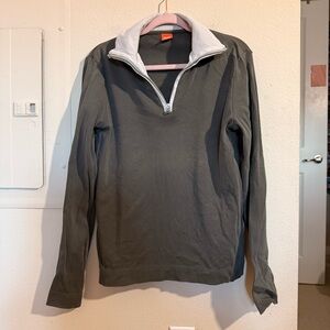 BOSS Hugo Boss Women’s Quarter Zip Pullover Gray Cotton Long Sleeve Size M